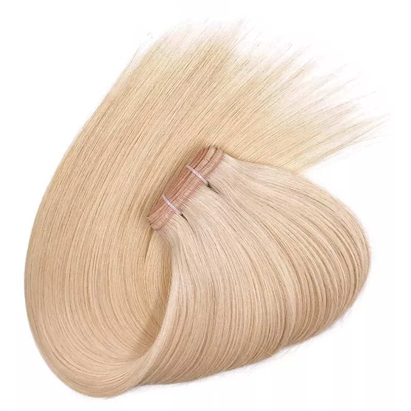 Wholesale Blonde Color 60# Russian Hair Flat Weft Top Grade Flat Weft Hair Extension